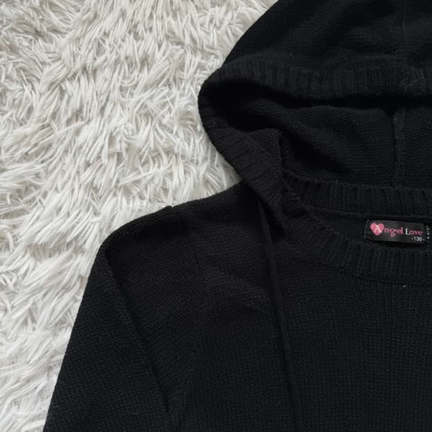 ANGEL LOVE 일본빈티지 니트 후드 원피스 방울 니트원피스 xs