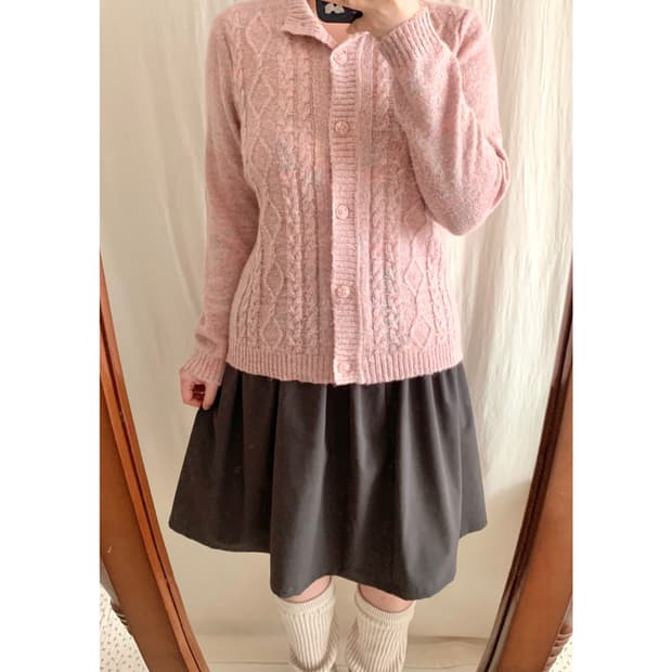 핑크 솜사탕 니트 가디건