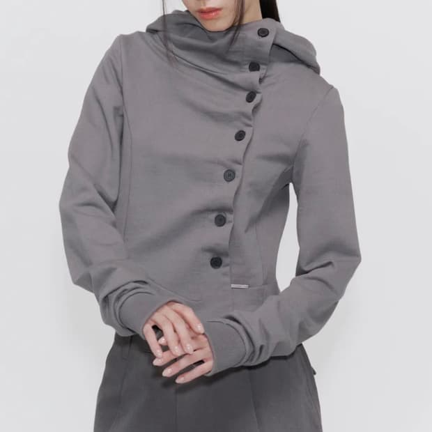 미세키 서울 Cowl neck botton hoodie DARK GREY