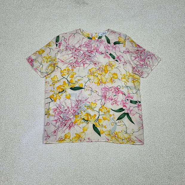 [발렌티노] 미스 브이 오키드 플로럴 실크 반팔 블라우스 | S00121