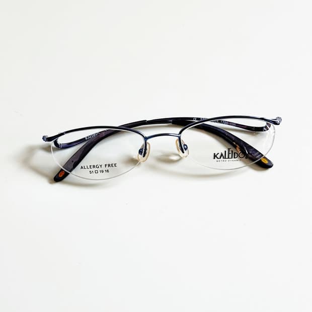 90s KALEIDO 블루 메탈 오벌 반무테 빈티지 안경
