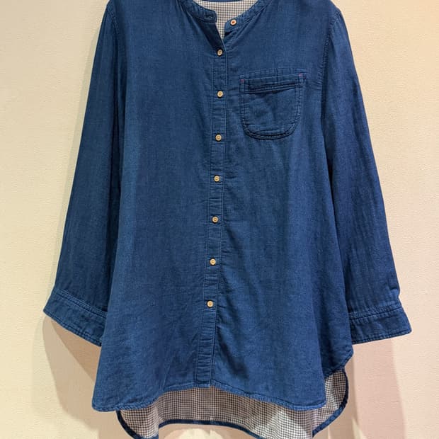 Long Denim Shirt Dress with Check Lining