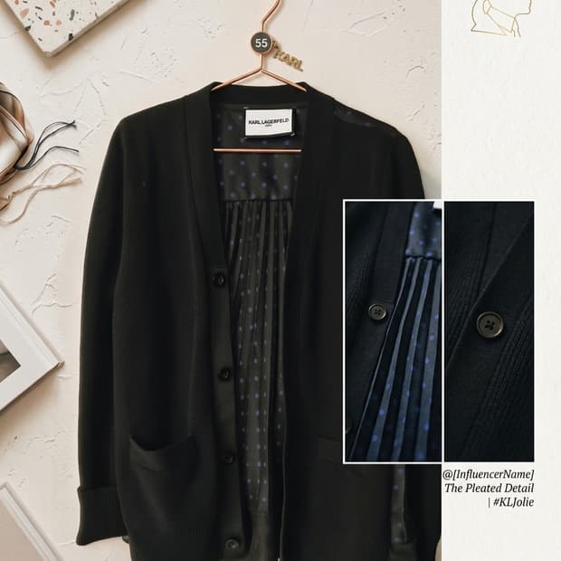 칼라거펠트 도트 배색 플리츠 가디건 (사이즈 95/77)