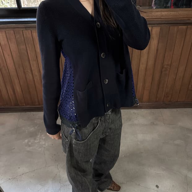 SACAI hole lace string cardigan