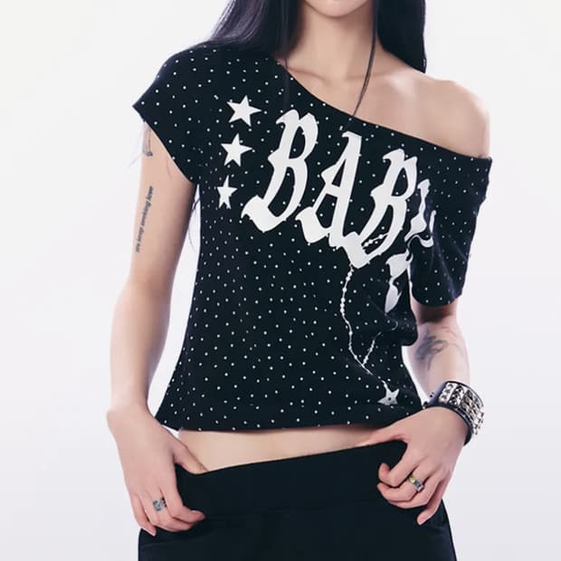 BABY WIDE NECK TOP / STAR BLACK