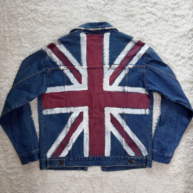 VINCENT 핸드페인팅 유니언잭 데님 자켓