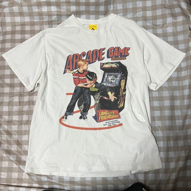 바이어텐션 아케이드 게임 프린팅 반팔 100-105 화이트 반팔티 빈티지