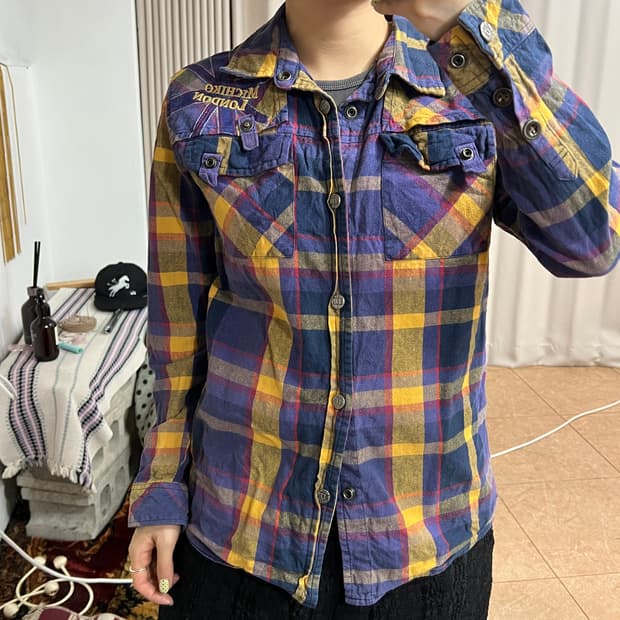 Michiko london 빈티지 투포켓 체크 셔츠 