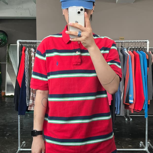 폴로 랄프로렌 스트라이프 카라 반팔 티셔츠