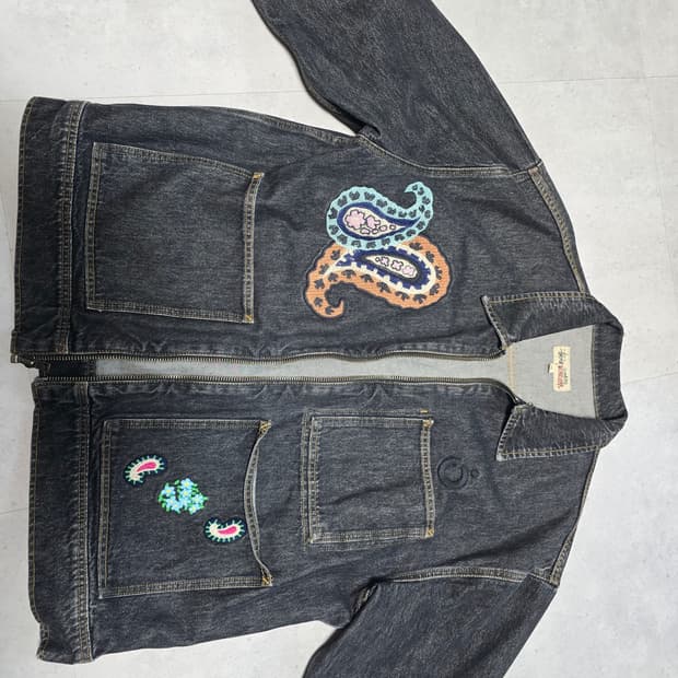 스투시 x 노마 t.d. 데님 집 워크 자켓 워시드 블랙 XXL