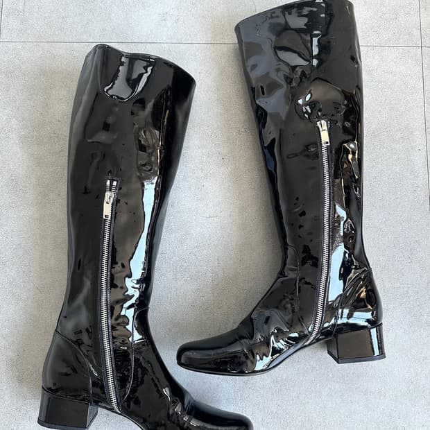 생로랑 에디슬리먼 페이던트 레더 런웨이 롱부츠