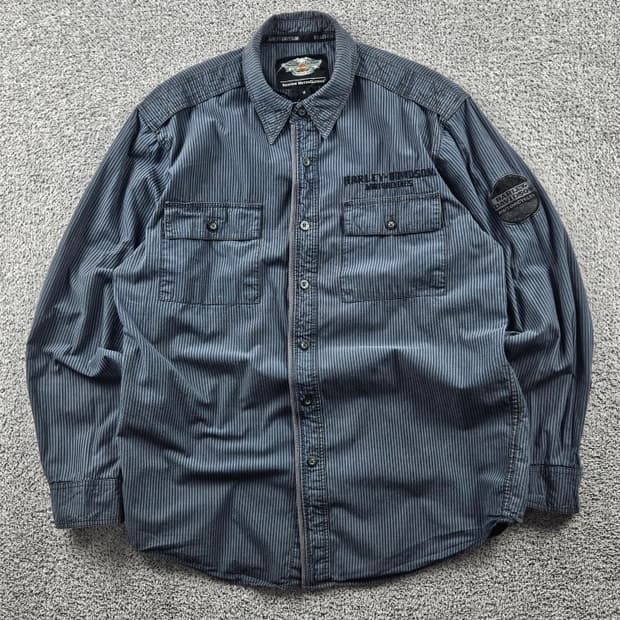 할리데이비슨 스트라이프 포켓 바이커 셔츠 ( M ) / 10721
