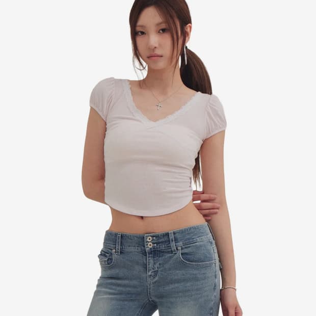 포어링 백리본 퍼프티 back ribbon puff tee 핑크 s