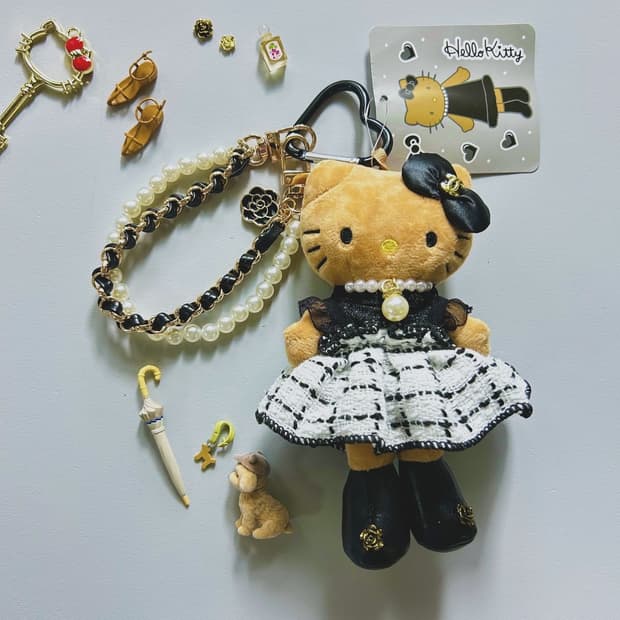 (2)롱다리키티 커스텀키링_ 🖤화이트 트위드