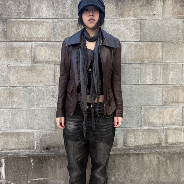 Brown zipper leather jacket