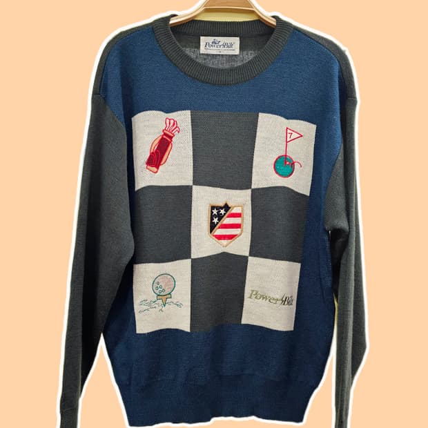 USA 80's PowerBilt 골프자수 울 니트