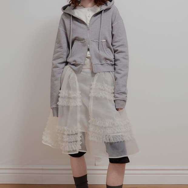 아옵트 오간자 프릴 레이어드 스커트 크림