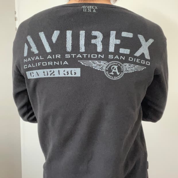 AVIREX BLACK RIBBED KNIT LONG SLEEVE