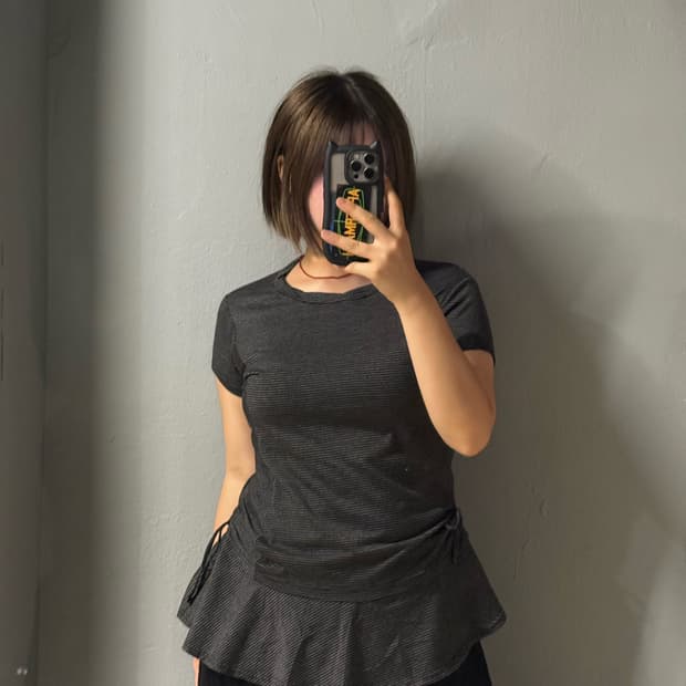 shirring detail stripe pattern top 