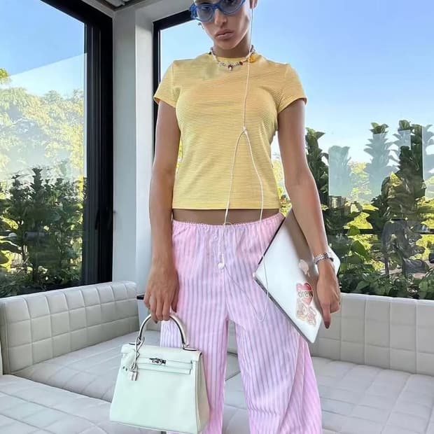 lioness 핑크 스트라이프 팬츠