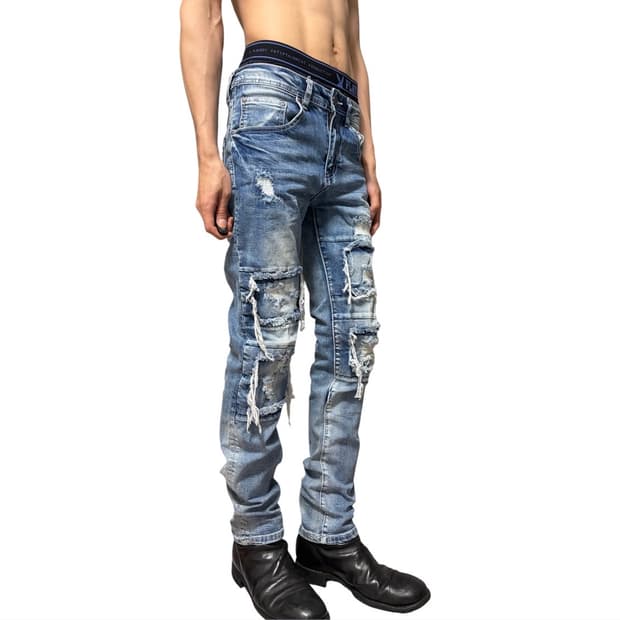 V-MEN distressed skinny biker jeans