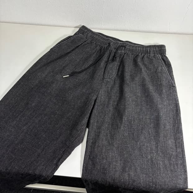 L 수아레 블랙 일자핏 밴딩 린넨팬츠