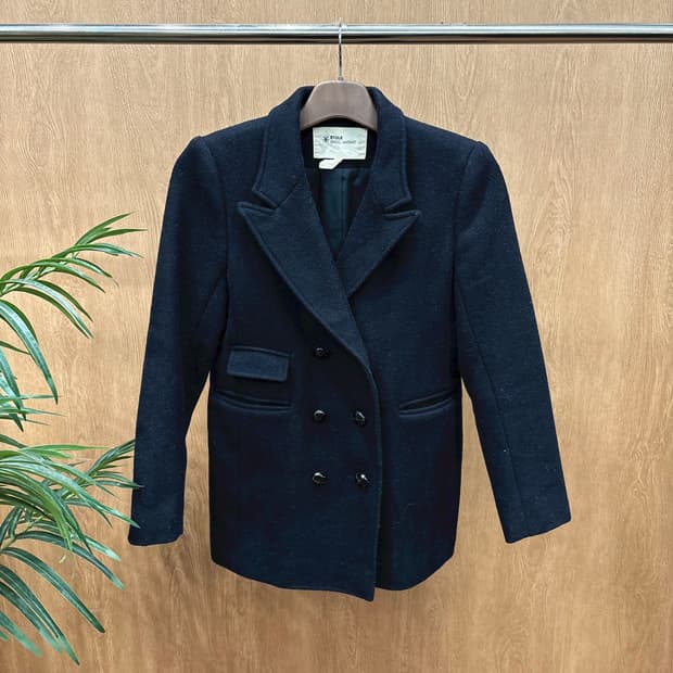 이자벨마랑 에뚜왈 더블 브레스티드 하프 코트 플랩 포켓 디테일 블랙