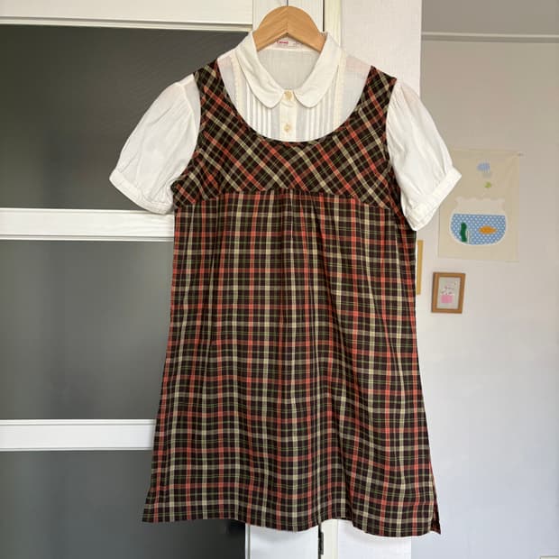 브라운 체크 슬리브리스