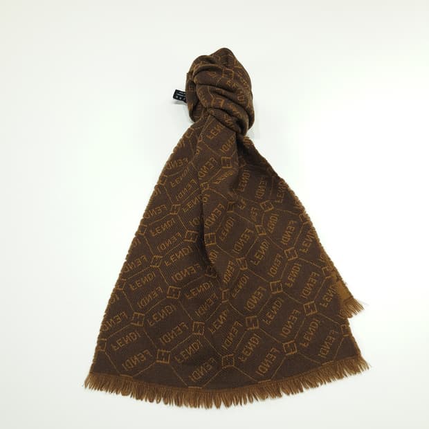MX200 펜디 FF 모노그램 브라운 카멜 울 양면 목도리 머플러