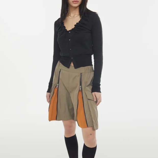 유틸리티 더블 집 버뮤다 쇼츠 카키