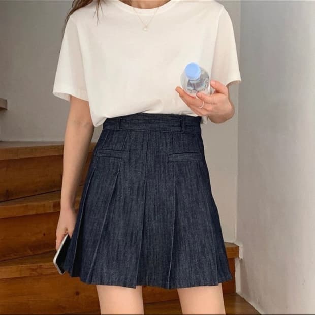 프레피룩 스커트 청치마 (중청)