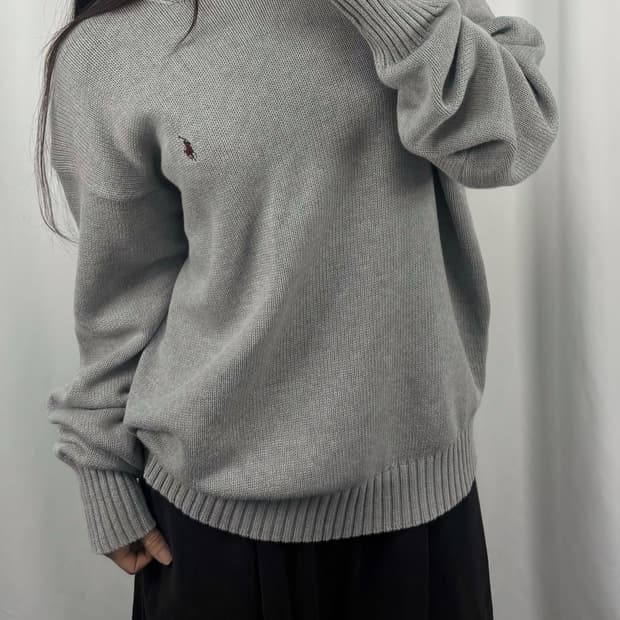 폴로 그레이 코튼 크루넥 니트