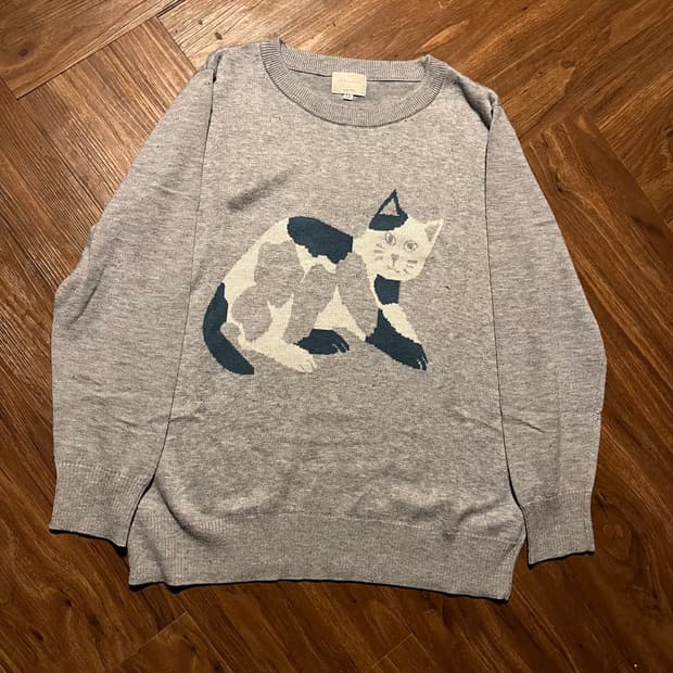 Japanese Vintage 고양이 자카드 니트 LL