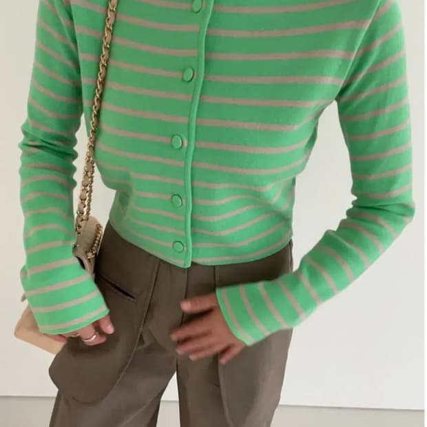 타라바이모션 스트라이프 가디건 - 그린