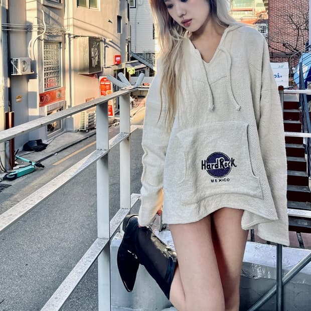 하드락카페 오버핏 코튼니트 후드티