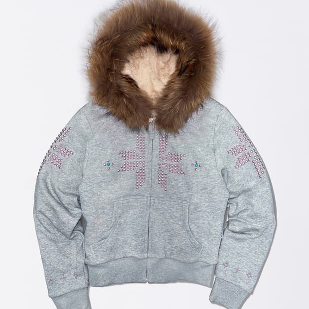 무배) 새상품 미개봉 퍼 트리밍 후드집업 멜란지 그레이 스컬프터