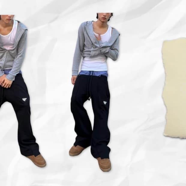 Ecrzn)DOUBLE WAIST CUT OUT SWEAT PANTS