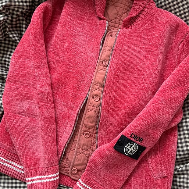 디올 x 스톤 아일랜드 울블렌드 니트 블루종 자켓 레드