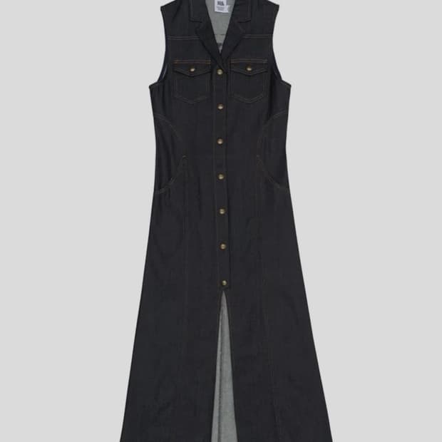 스컬프터 맥시 슬리브리스 데님 코트 (M)