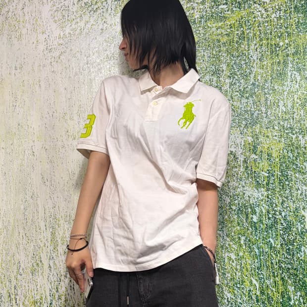 폴로 빅포니 화이트 치프키프 형광 딱붙 반팔 카라 티셔츠 키즈 XL
