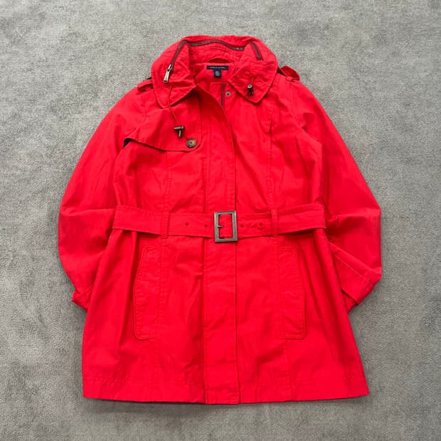 S 타미힐피거 벨티드 레드 트렌치코트