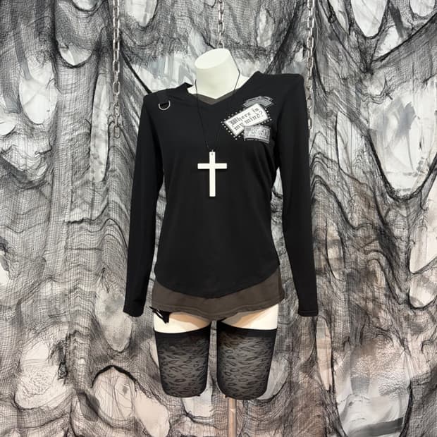 Y2K V-neck Layered buckel Long Sleeve