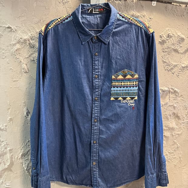 에비수 EVISU 에스닉 패치워크 데님 셔츠 인디고 XL