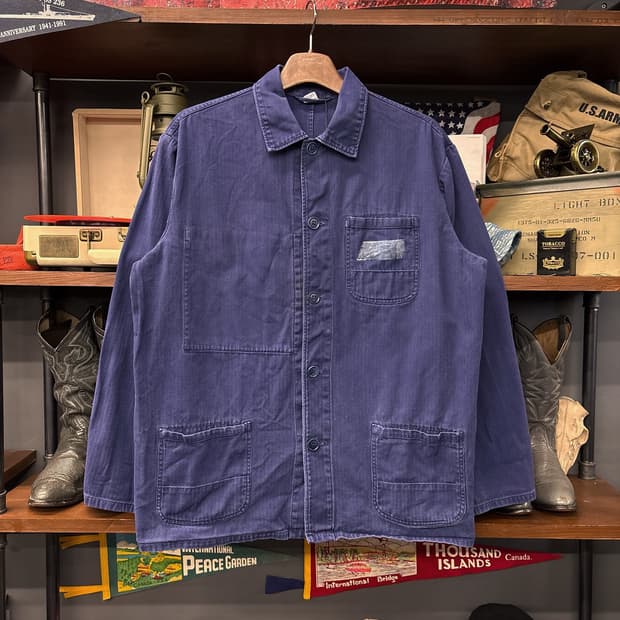 70~80s 오리지널 프렌치 워크 자켓 와이드 헤링본 트윌 N801