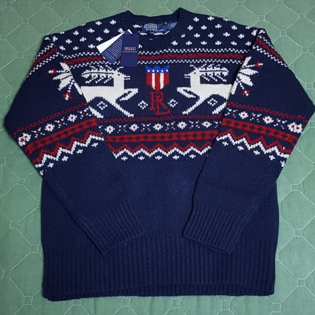 [S] 폴로 레인디어 패턴 울 스웨터 팝니다.