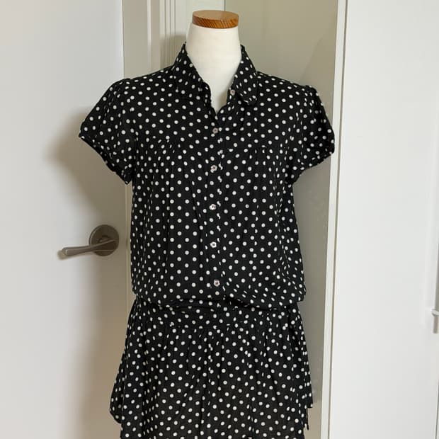 블랙 도트 반팔 셔츠원피스