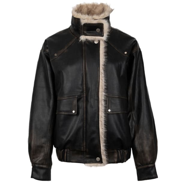 러프넥 워싱 레더 무스탕 자켓