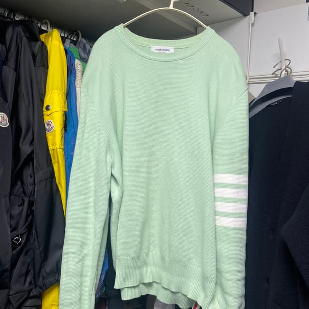 [4] 톰브라운 밀라노스티치 사선완장 민트 그린 니트