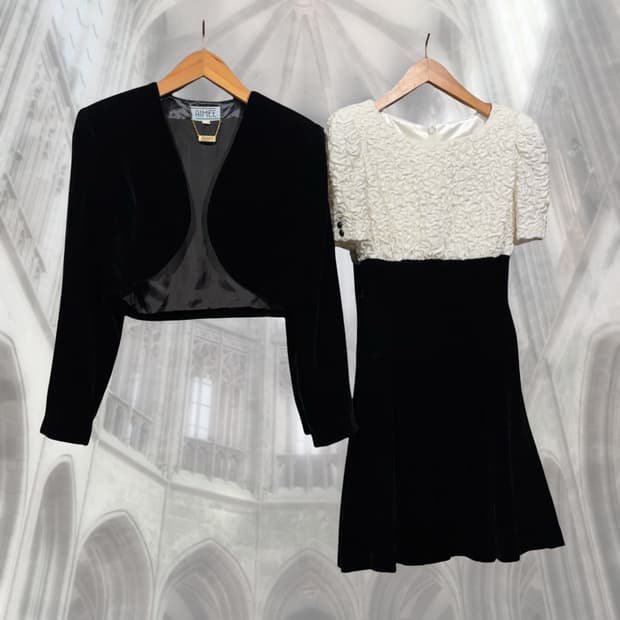 빈티지 로맨틱 블랙 벨벳 볼레로 원피스 셋업