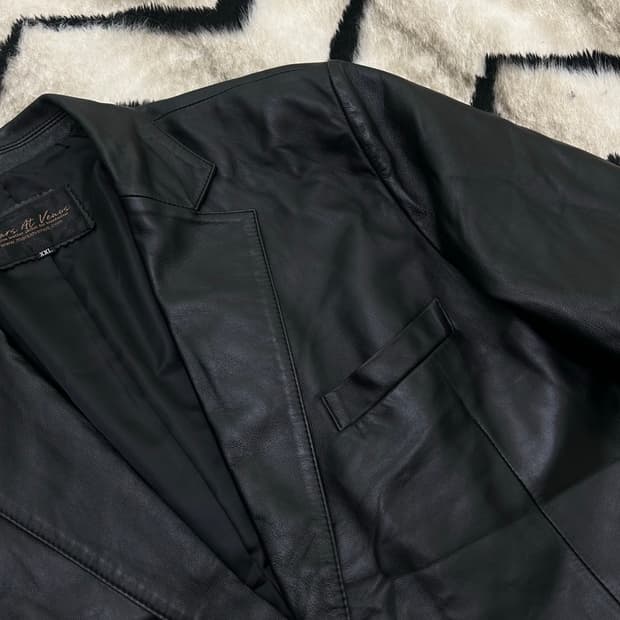 [2XL]빈티지 원버튼 양가죽 블레이저/블랙
